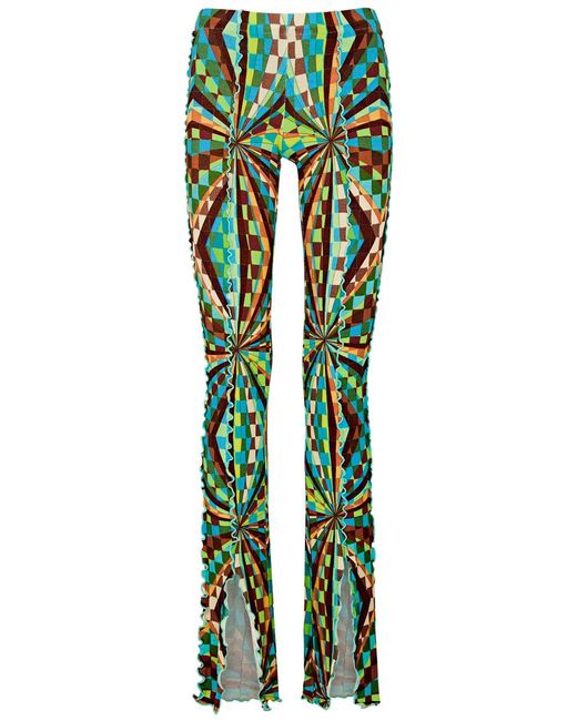 Siedres Green Printed Flared-Leg Stretch-Jersey Trousers