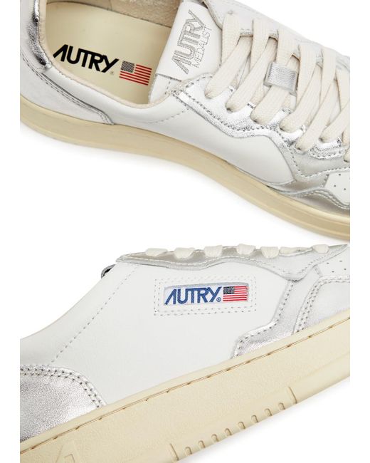 Autry White Medalist Panelled Metallic Leather Sneakers