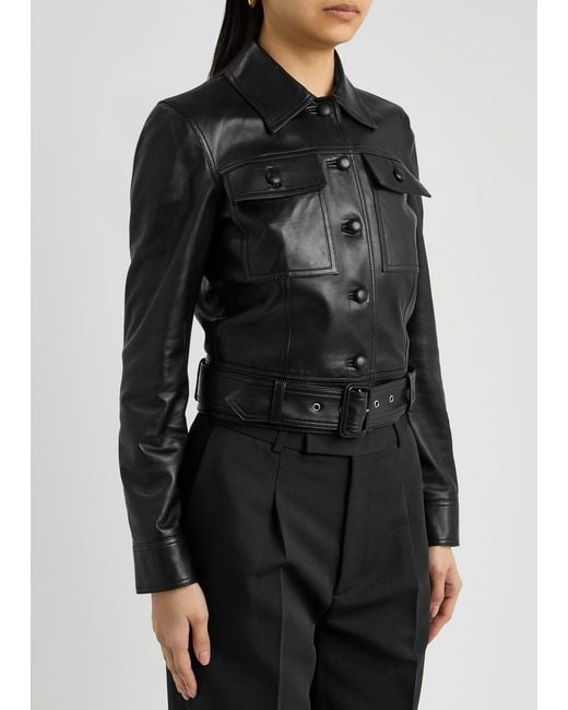 Saint Laurent Black Leather Cropped Jacket