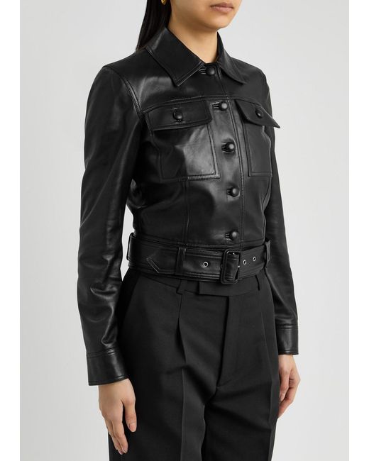 Saint Laurent Black Leather Cropped Jacket