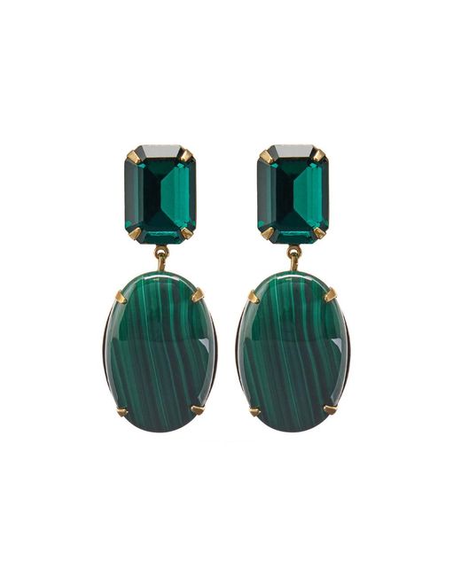Jennifer Behr Green Xiomara Malachite 18Kt-Plated Drop Earrings