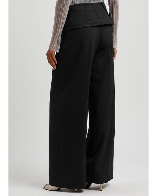 Acne Black Fold-over Wide-leg Trousers