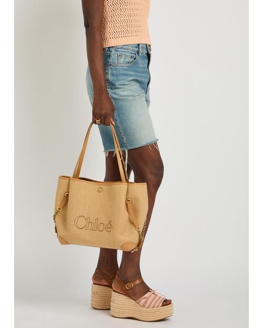 Chloé Natural Clover Logo-Embroidered Raffia Tote Bag