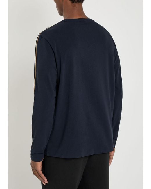 Boss Blue Unique Logo Stretch-Cotton T-Shirt for men