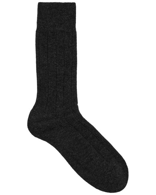 Falke Black Lhasa Ribbed Wool-Blend Socks for men