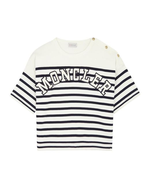 Moncler White Logo Striped Cotton T-shirt