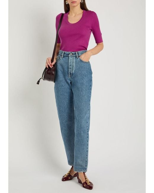Chloé Pink Logo-Embroidered Ribbed Wool Top