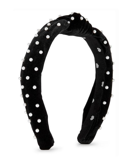 Lele Sadoughi Black Faux Pearl-Embellished Velvet Headband