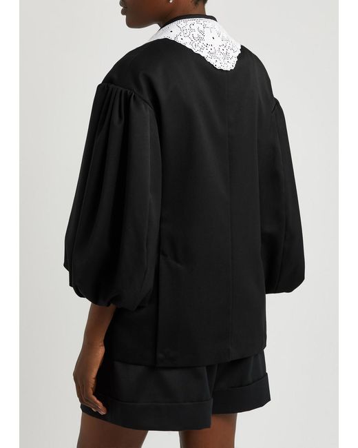 Simone Rocha Black Lace-Panelled Twill Blazer