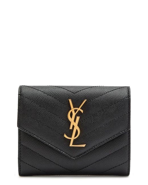 Saint Laurent Black Logo-Plaque Quilted Envelope Wallet