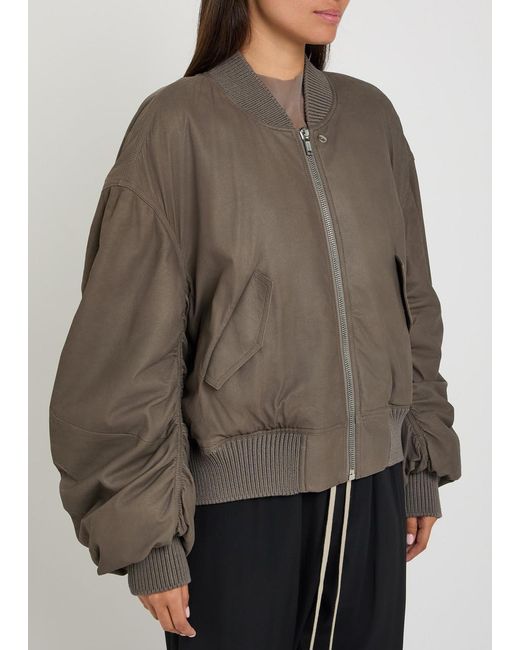 Rick Owens Brown Secchia Flight Padded Leather Bomber Jacket