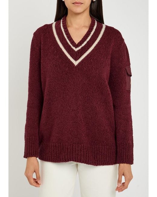 Moncler Red V-Neck Knitted Jumper
