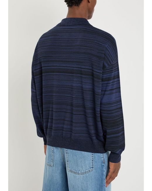 Loewe Blue Logo-Embroidered Striped Wool Polo for men