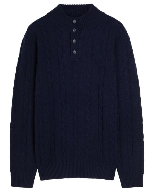 Aurélien Blue Cable-Knit Wool And Cashmere-Blend Polo Jumper for men