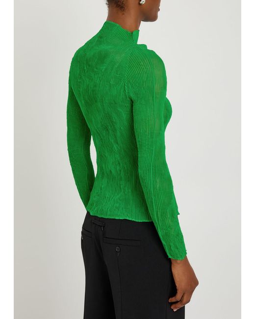 Issey Miyake Green Pleated Chiffon Top