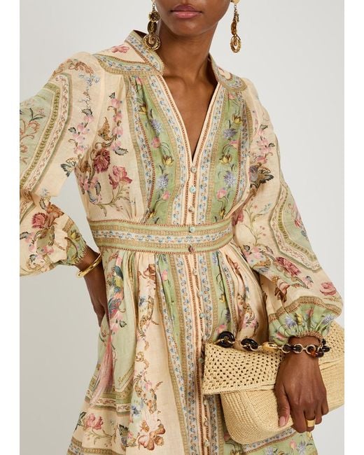 Zimmermann Natural Roselight Printed Linen Mini Dress