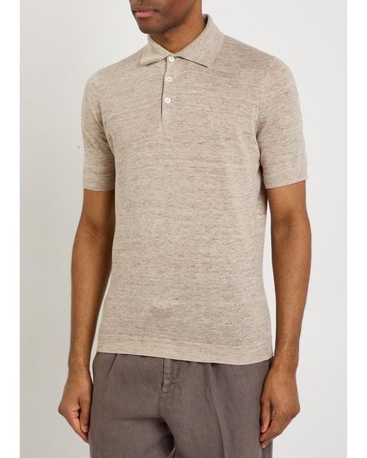 Brunello Cucinelli Natural Linen And Cotton-Blend Polo Shirt for men