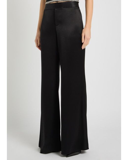 Alice + Olivia Black Shane Wide-Leg Satin Trousers
