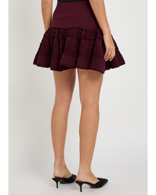 Alaïa Red Ruffled Wool-Blend Mini Skirt