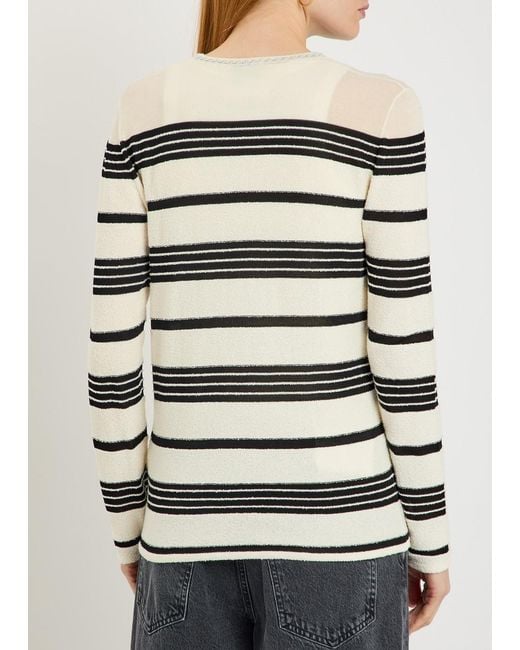 Moncler White Striped Fine-Knit Cotton-Blend T-Shirt