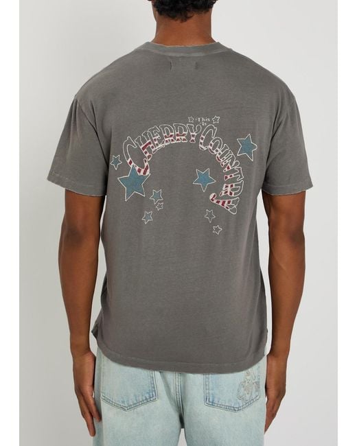 CHERRY LA Gray Cherry Country Printed Cotton T-Shirt for men