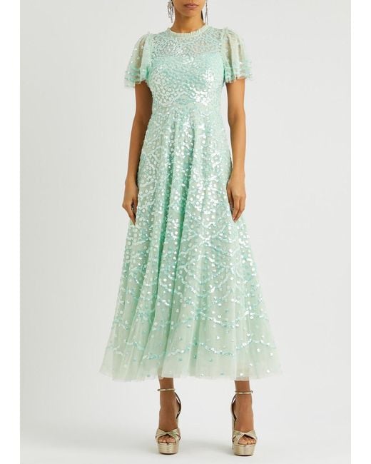 Needle & Thread Green Deco Dot Sequin-Embellished Tulle Dress