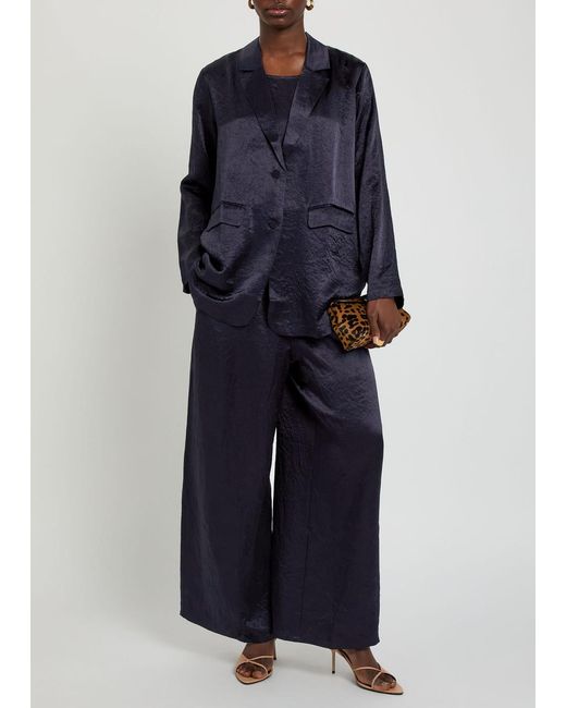 Eileen Fisher Blue Crinkled Satin Blazer