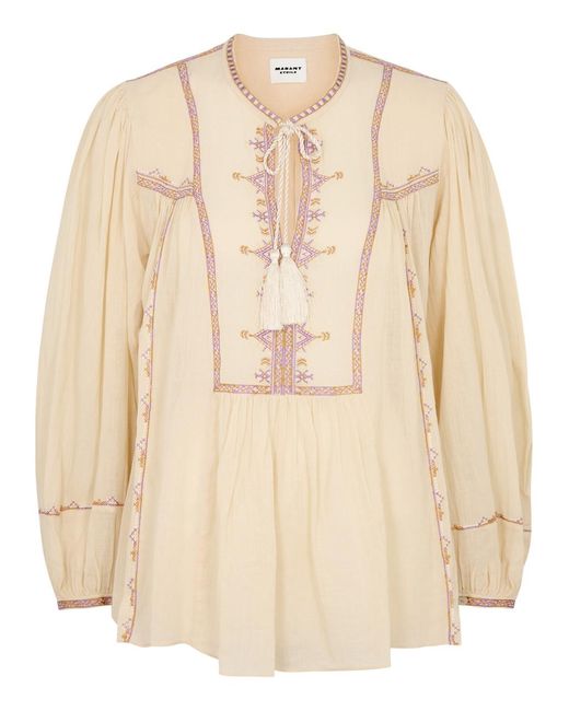 Isabel Marant Natural Silekia Embroidered Cotton-Voile Blouse