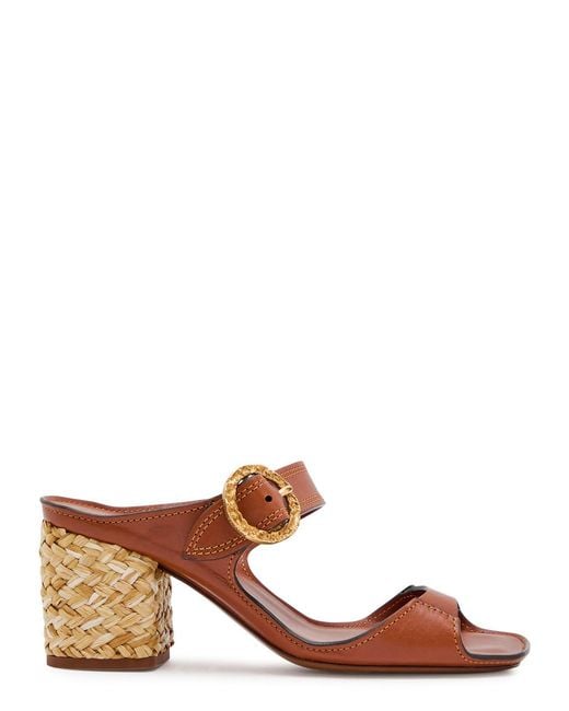 Zimmermann Brown Solena 65 Leather And Raffia Mules