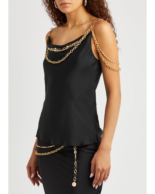 Rabanne Black Chain-Embellished Satin Camisole Top