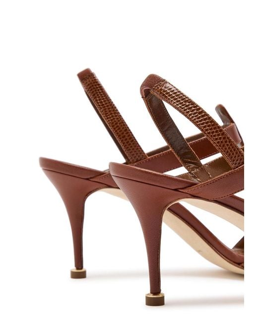 Manolo Blahnik Brown Retauxlo 70 Lizard-Effect Leather Slingback Pumps