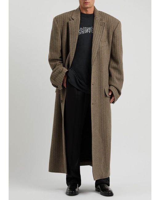 Balenciaga Brown Oversized Houndstooth Wool-Blend Coat for men
