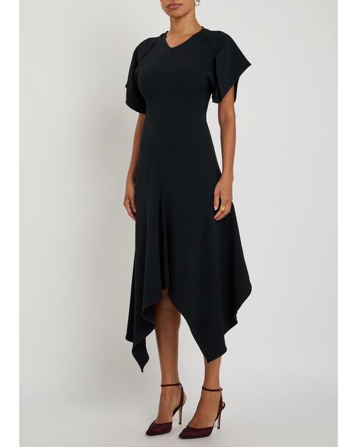 Victoria Beckham Black Asymmetric Crepe Midi Dress
