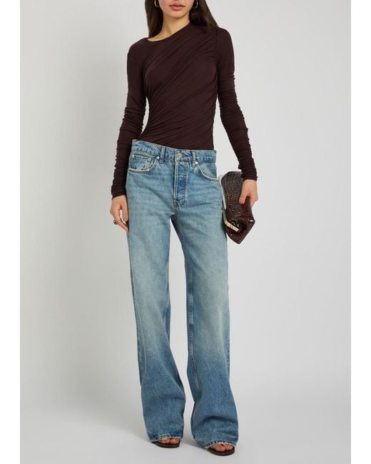 Agolde Brown Tania Ruched Stretch-Jersey Top