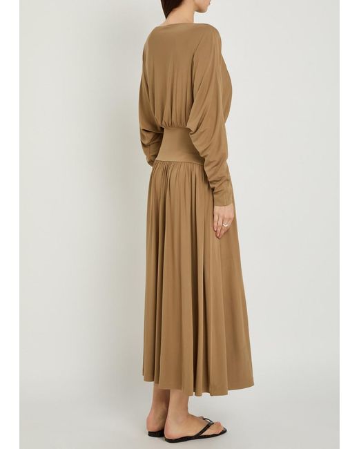 Totême Natural Gathered Crepe-Jersey Midi Dress