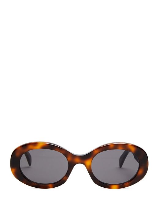 Céline Brown Oval-frame Sunglasses Metal Logo Plaque At Temples, 100% Uv Protection