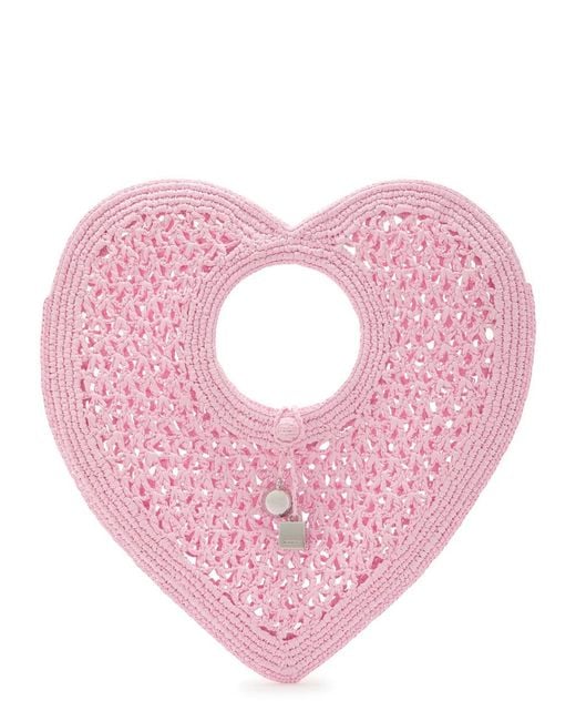 Jacquemus Pink Le Spiaggia Coeur Heart Raffia Tote Bag