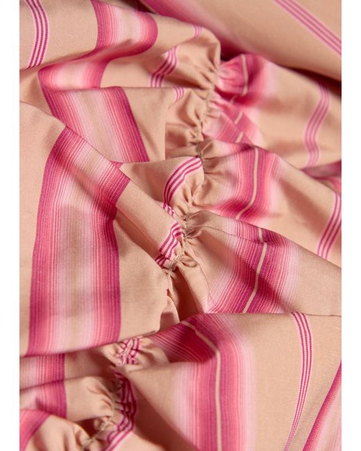 Thierry Colson Pink Misia Striped Puff Sleeve Cotton Top