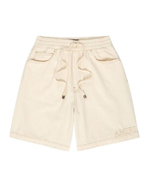 Amiri Natural Logo-Embossed Distressed Denim Shorts for men