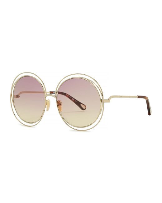 Chloé Pink Carlina Gold-tone Round-frame Sunglasses, Designer Sunglasses,