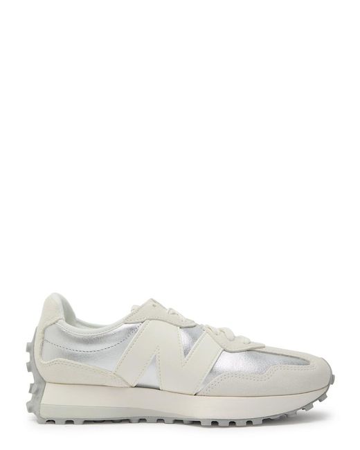 New Balance White 327 Panelled Metallic Leather Sneakers