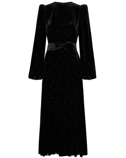 The Vampire's Wife Black Villanelle Glittered Velvet Midi Dress