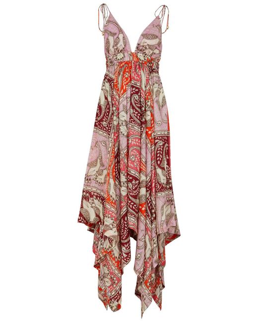 Hannah Artwear Red Nico Printed Silk Midi Dress