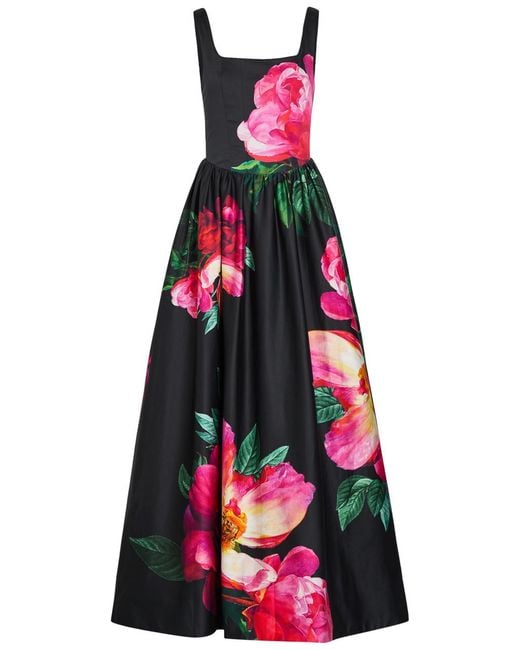 Alice + Olivia Red Tarrie Floral-Print Stretch-Cotton Maxi Dress