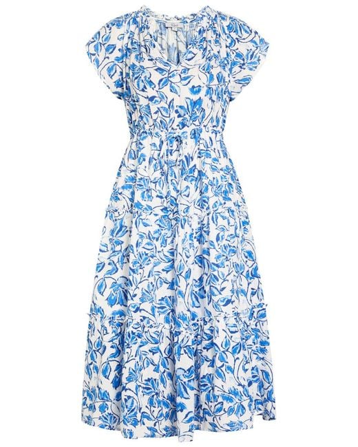 Rails Blue Juni Floral-Print Linen-Blend Midi Dress