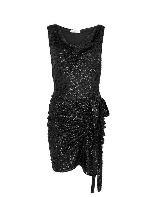 Rabanne Black Ruched Sequin Mini Dress