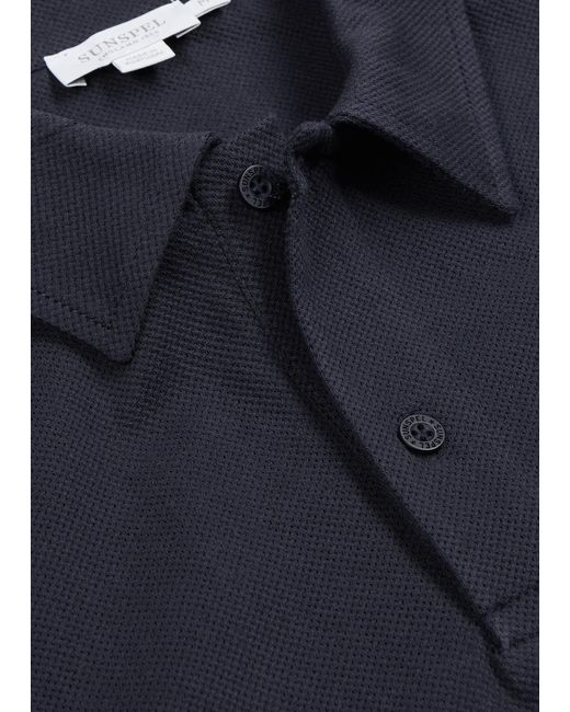 Sunspel Blue Riviera Piqué Cotton Polo Shirt, Shirt for men