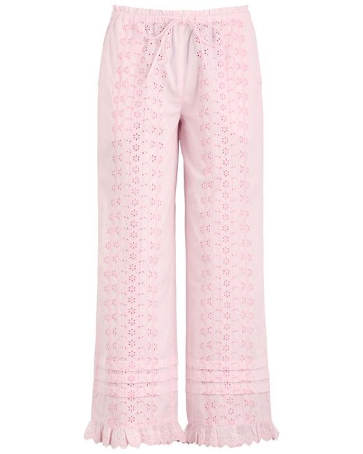 Damson Madder Pink Lucinda Broderie-Anglaise Cotton Trousers