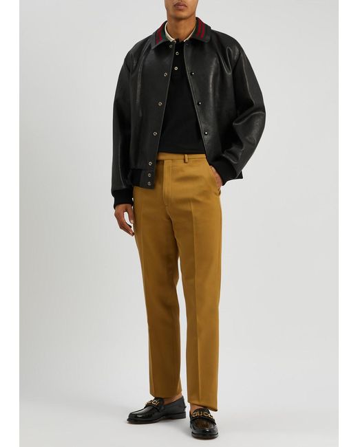 Gucci Black Stripe-trimmed Leather Bomber Jacket for men