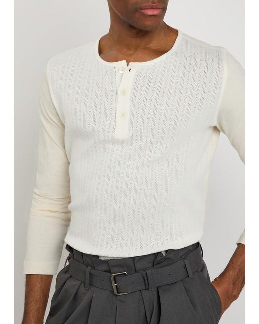 Dries Van Noten White Hebton Henley Pointelle Cotton Top for men